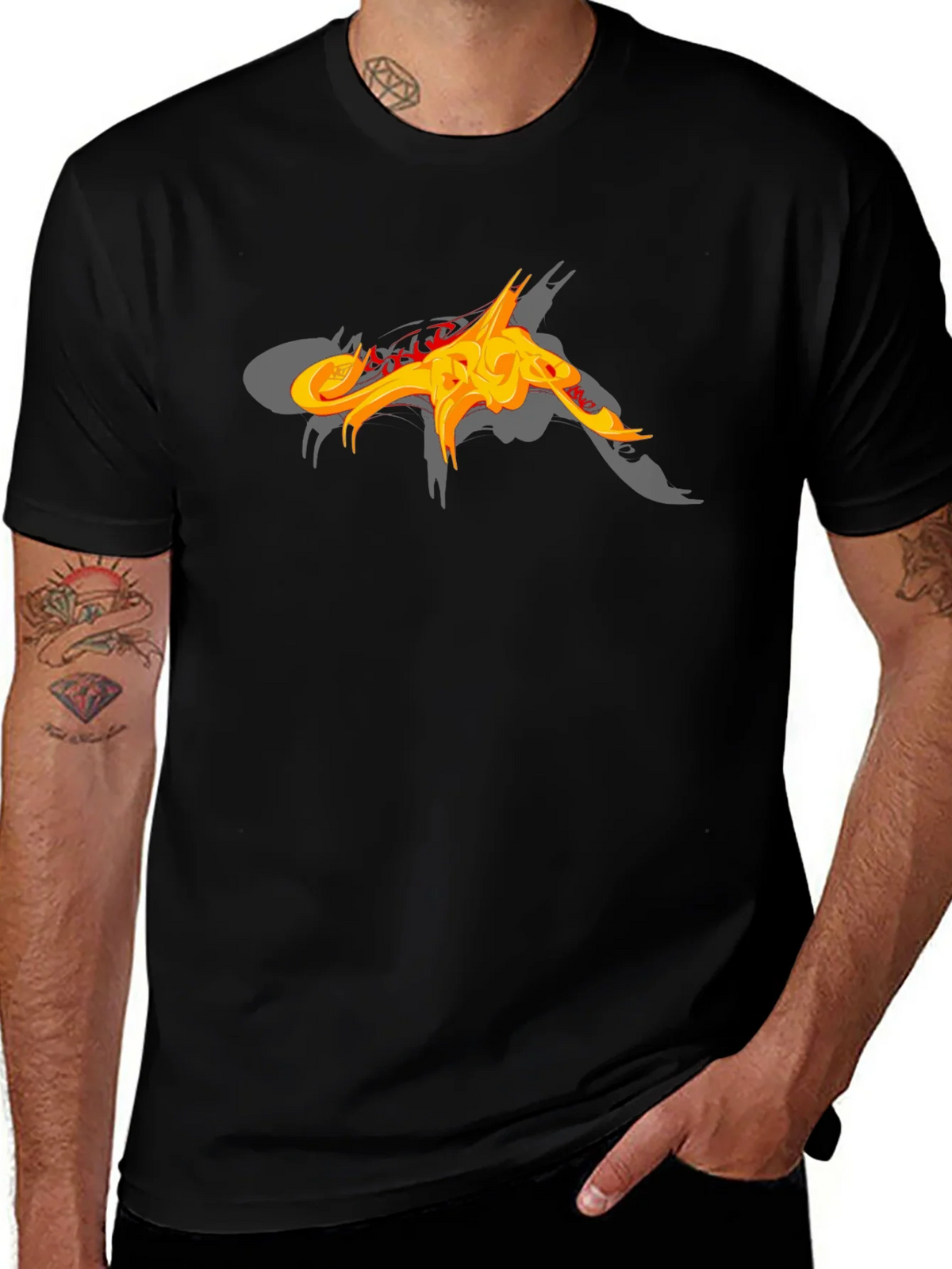 Black T-Shirt with Abstract Fiery Graphic Design product image 1