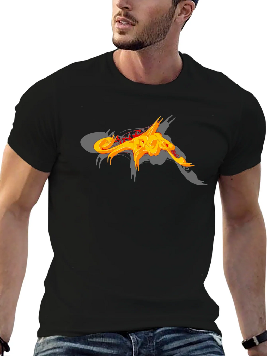 Black T-Shirt with Abstract Fiery Graphic Design product image 9