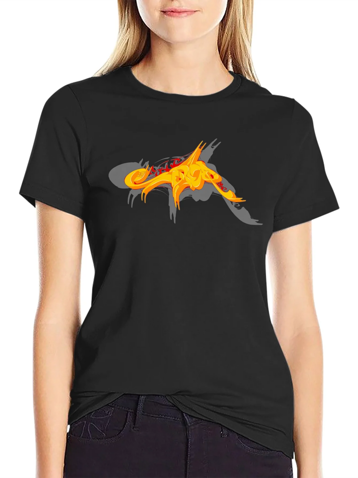 Black T-Shirt with Abstract Fiery Graphic Design product image 5