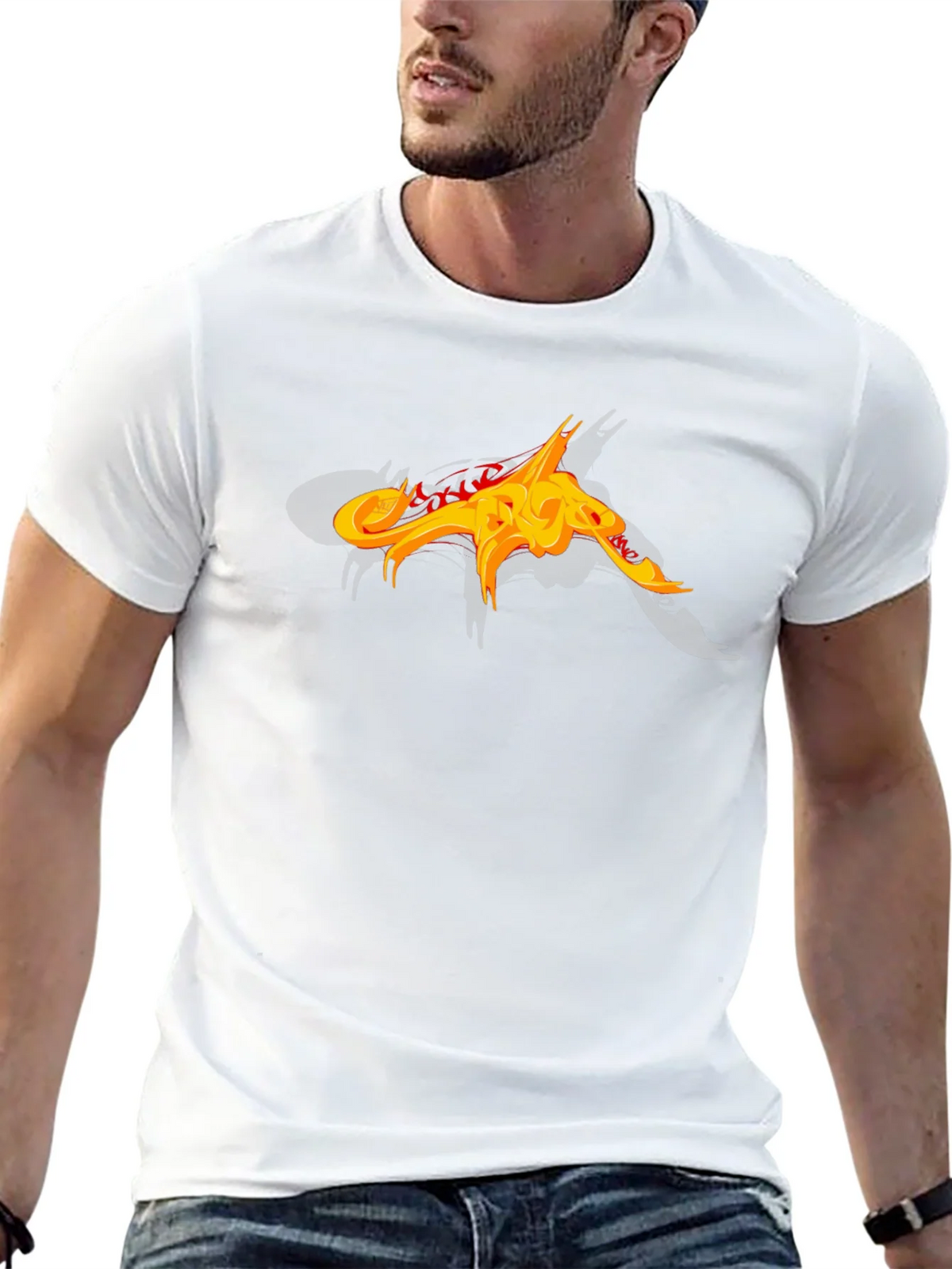 Black T-Shirt with Abstract Fiery Graphic Design product image 4