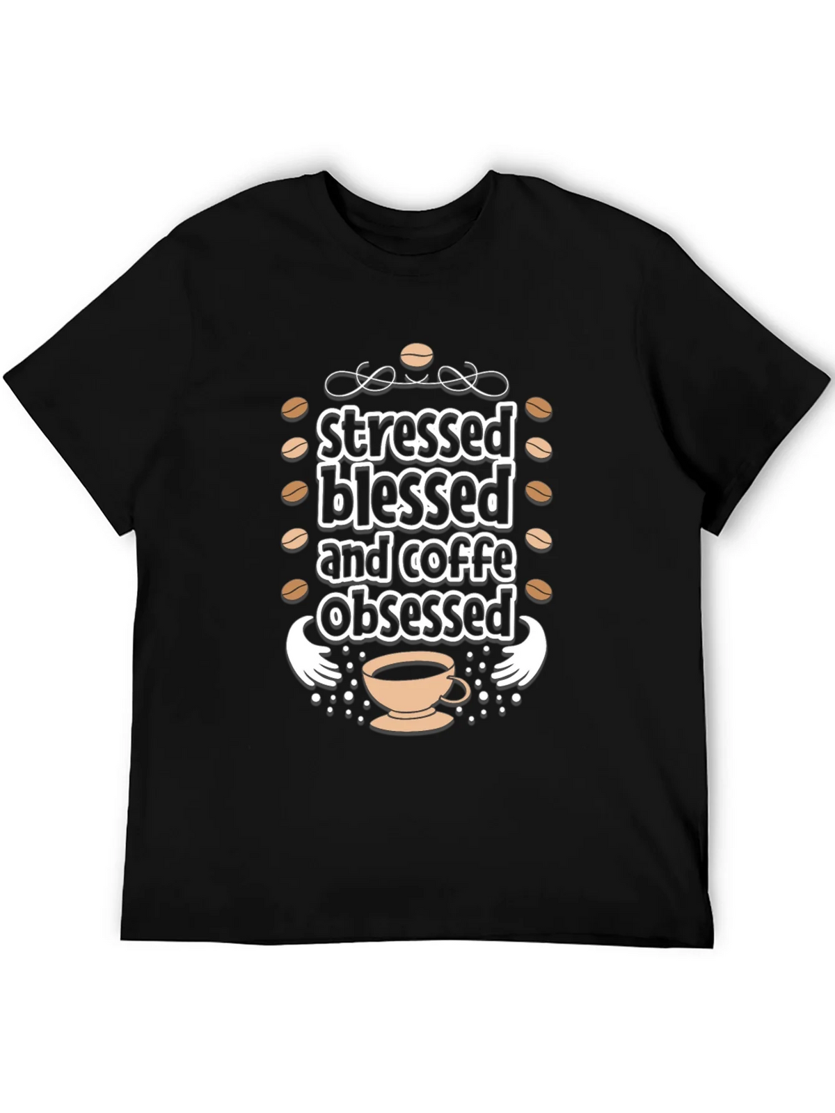 Stressed Blessed Coffee Obsessed Black T-Shirt product image 8