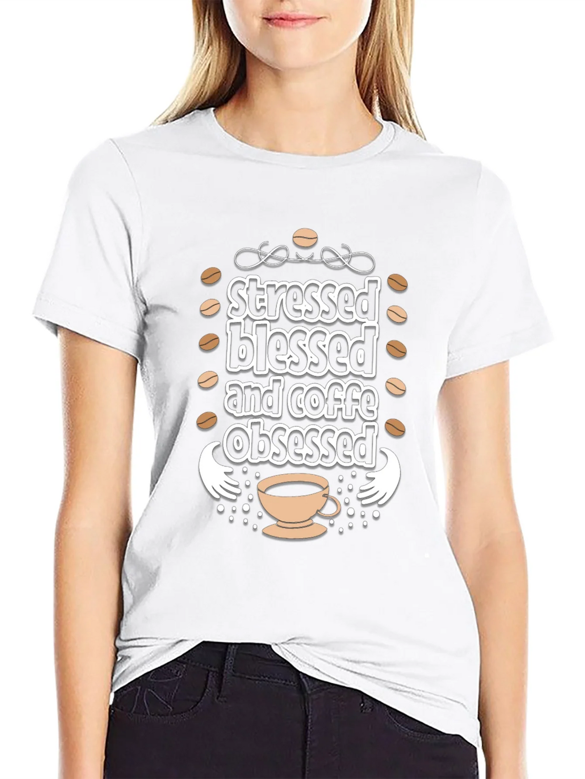 Stressed Blessed Coffee Obsessed Black T-Shirt product image 11