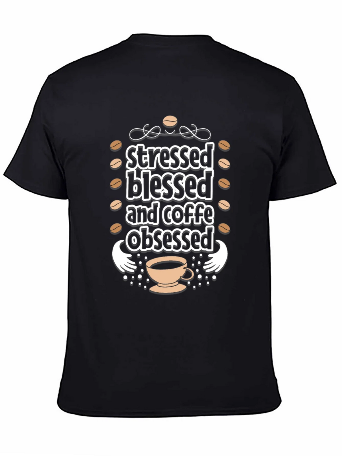 Stressed Blessed Coffee Obsessed Black T-Shirt product image 7