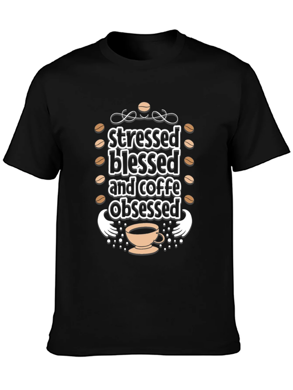 Stressed Blessed Coffee Obsessed Black T-Shirt product image 6