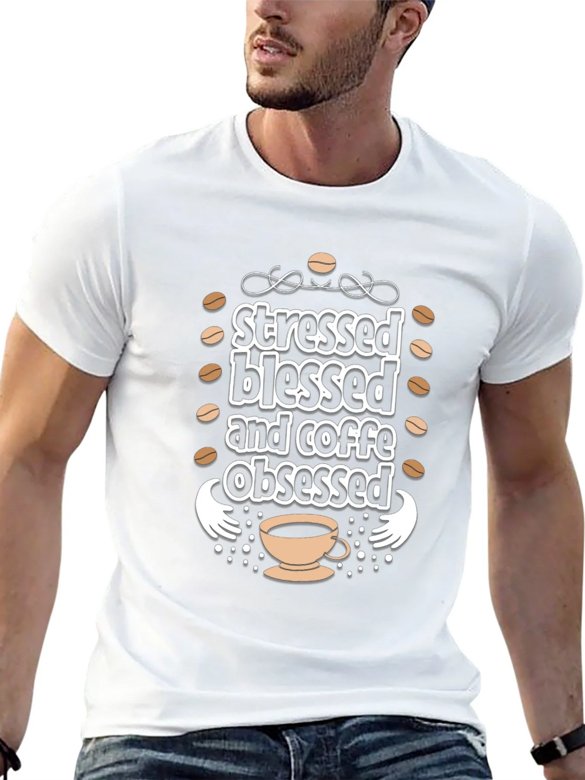 Stressed Blessed Coffee Obsessed Black T-Shirt product image 4