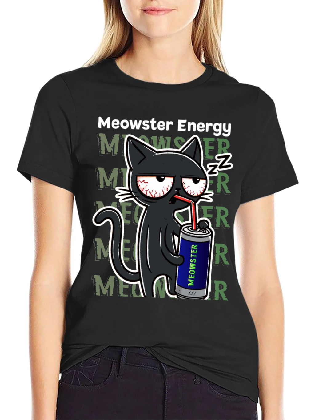 Meowster Energy Black T-Shirt - Cat Lover Tee product image 5