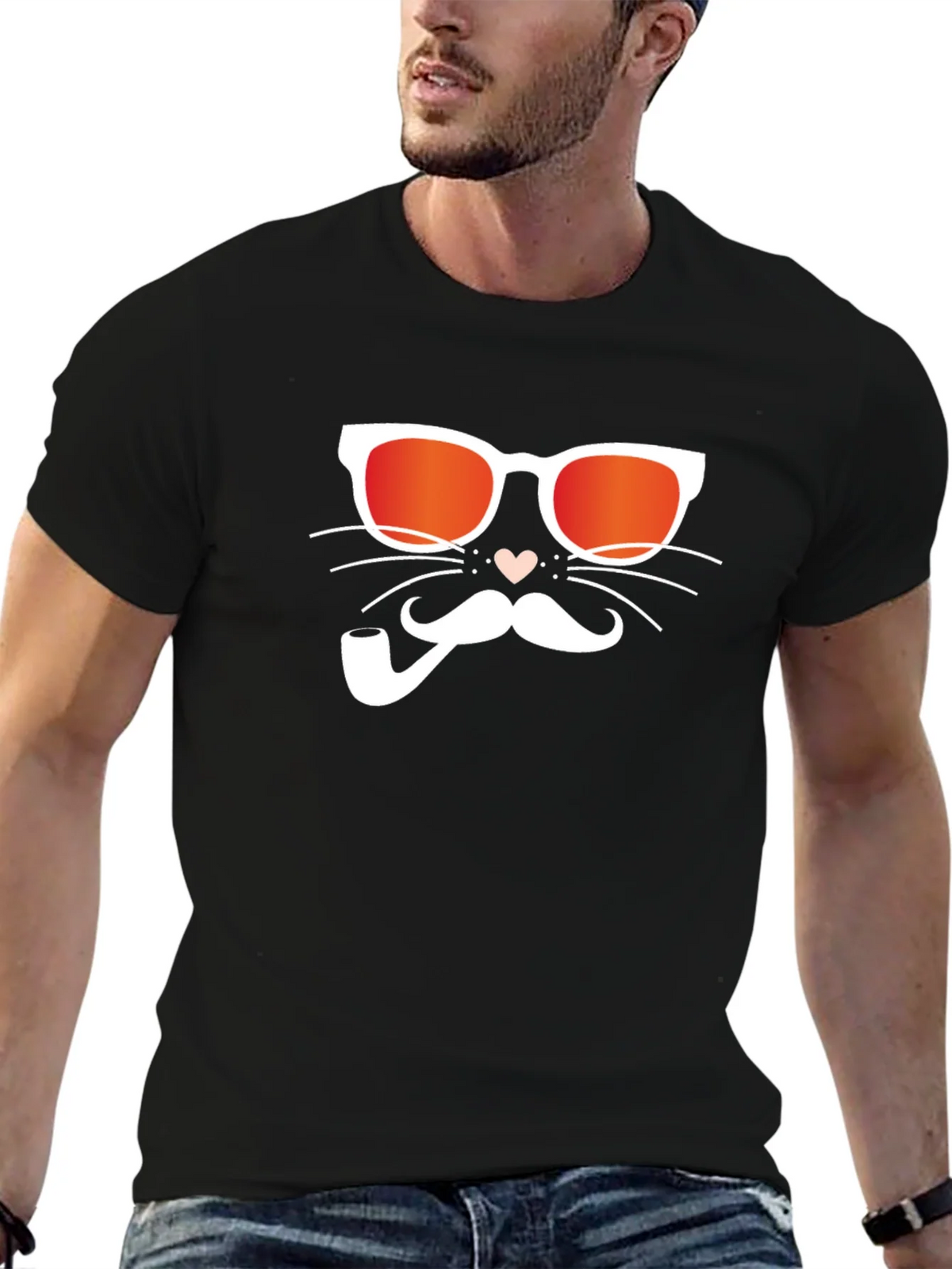 Cool Cat with Pipe Black T-Shirt product image 9