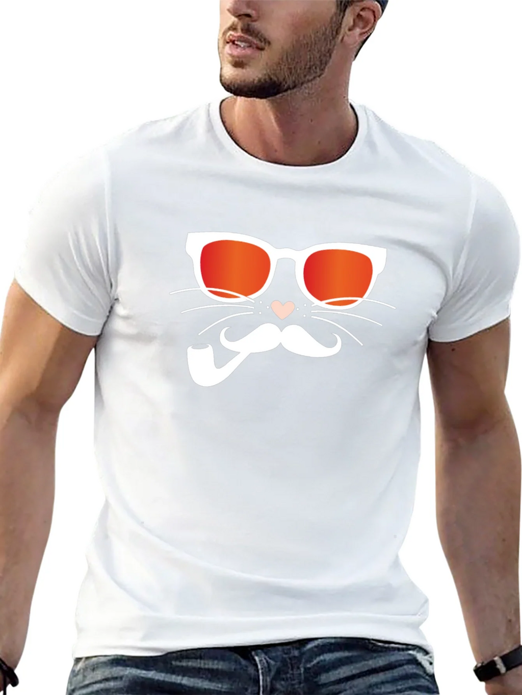 Cool Cat with Pipe Black T-Shirt product image 4