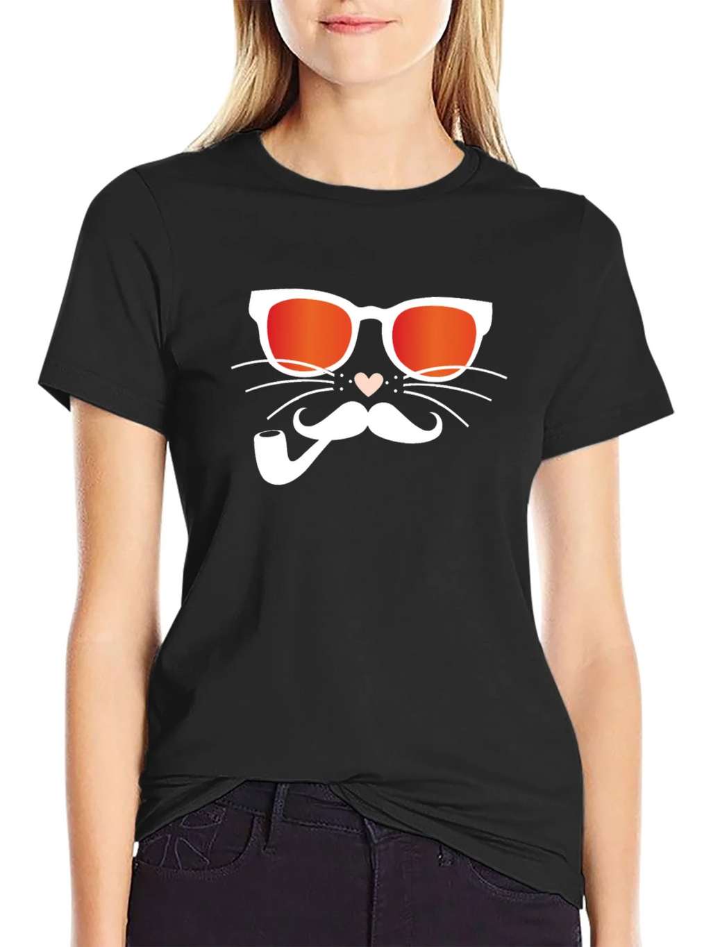 Cool Cat with Pipe Black T-Shirt product image 5