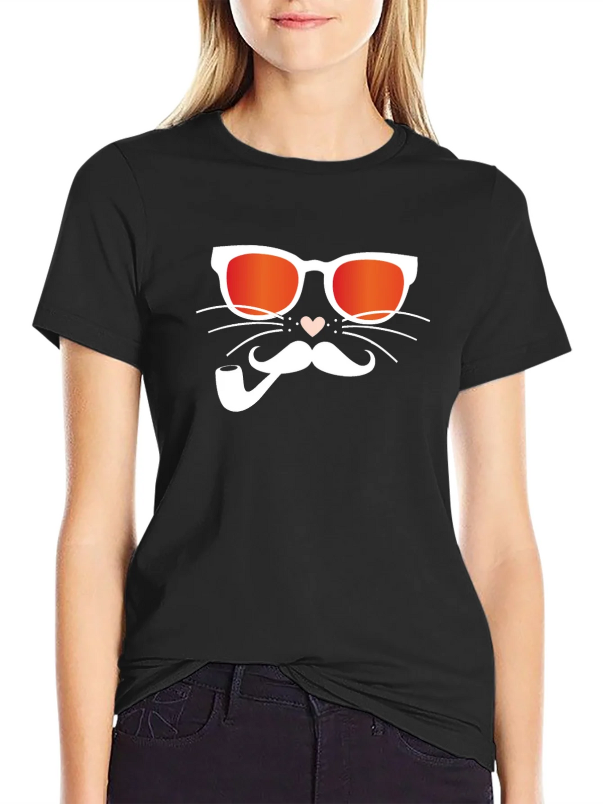 Cool Cat with Pipe Black T-Shirt product image 5