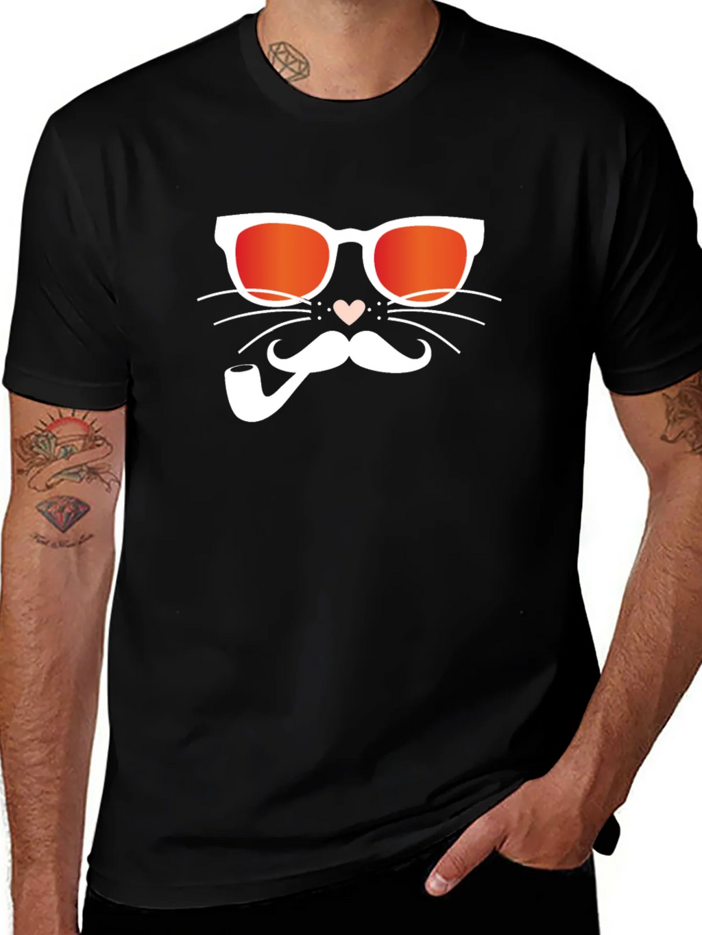 Cool Cat with Pipe Black T-Shirt product image 1