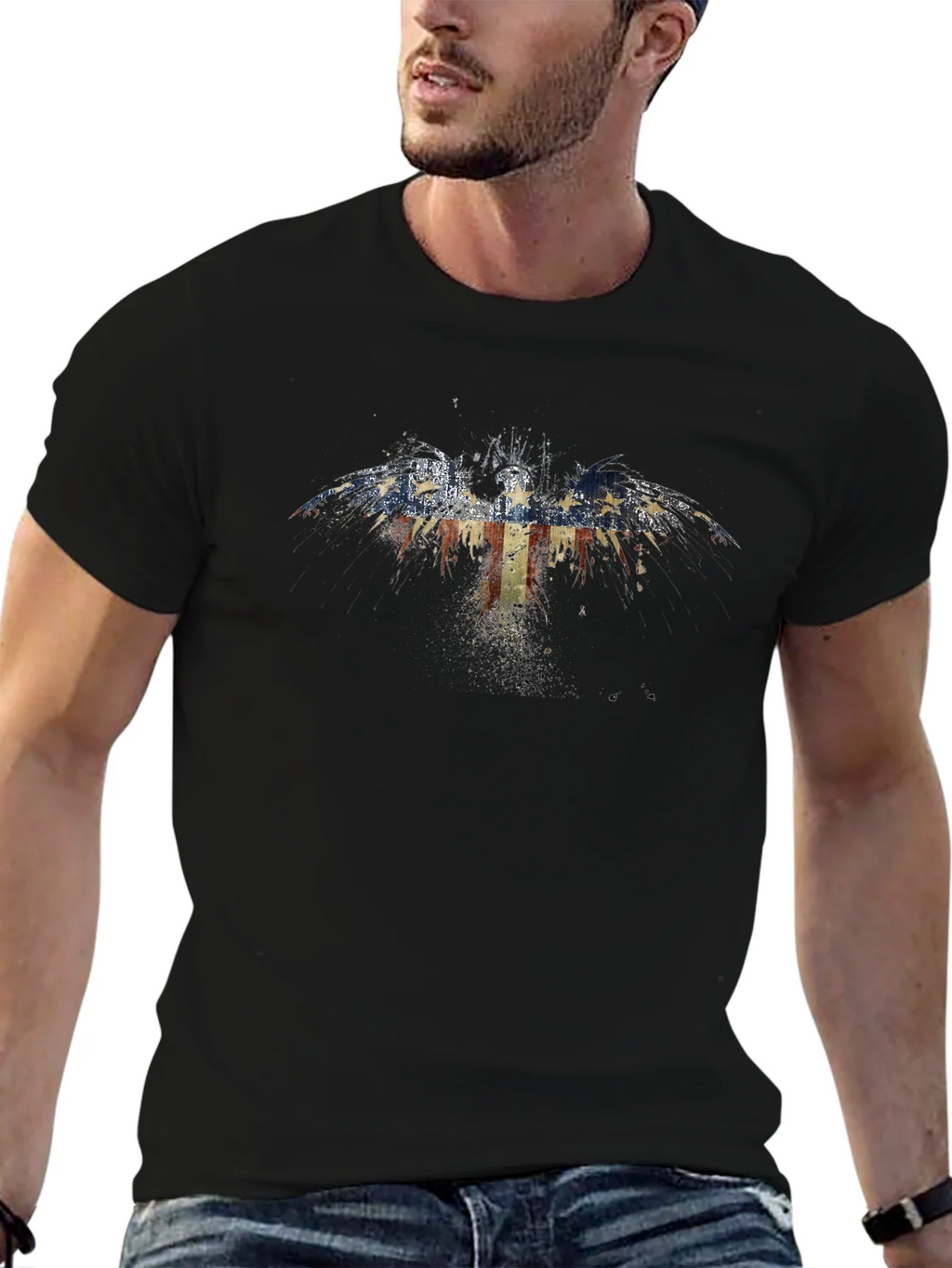 American Flag Eagle Graphic Black T-Shirt product image 9