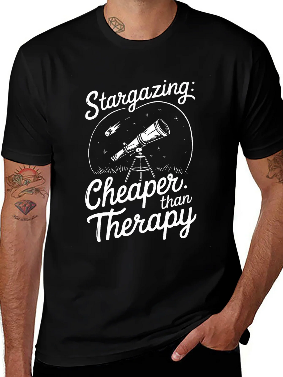 Stargazing Cheaper Than Therapy Black T-Shirt product image 1