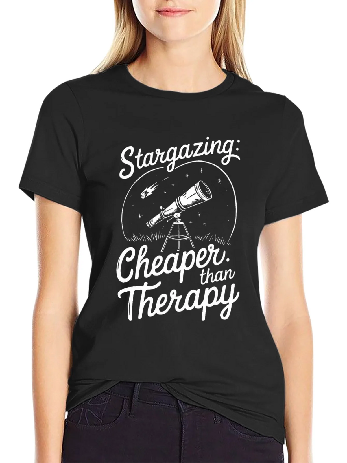 Stargazing Cheaper Than Therapy Black T-Shirt product image 5