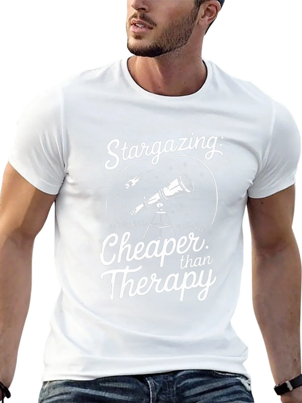 Stargazing Cheaper Than Therapy Black T-Shirt product image 4