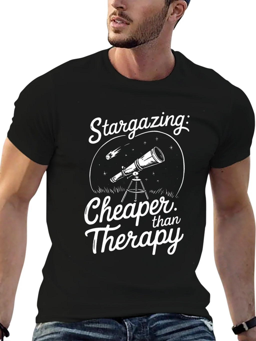 Stargazing Cheaper Than Therapy Black T-Shirt product image 9