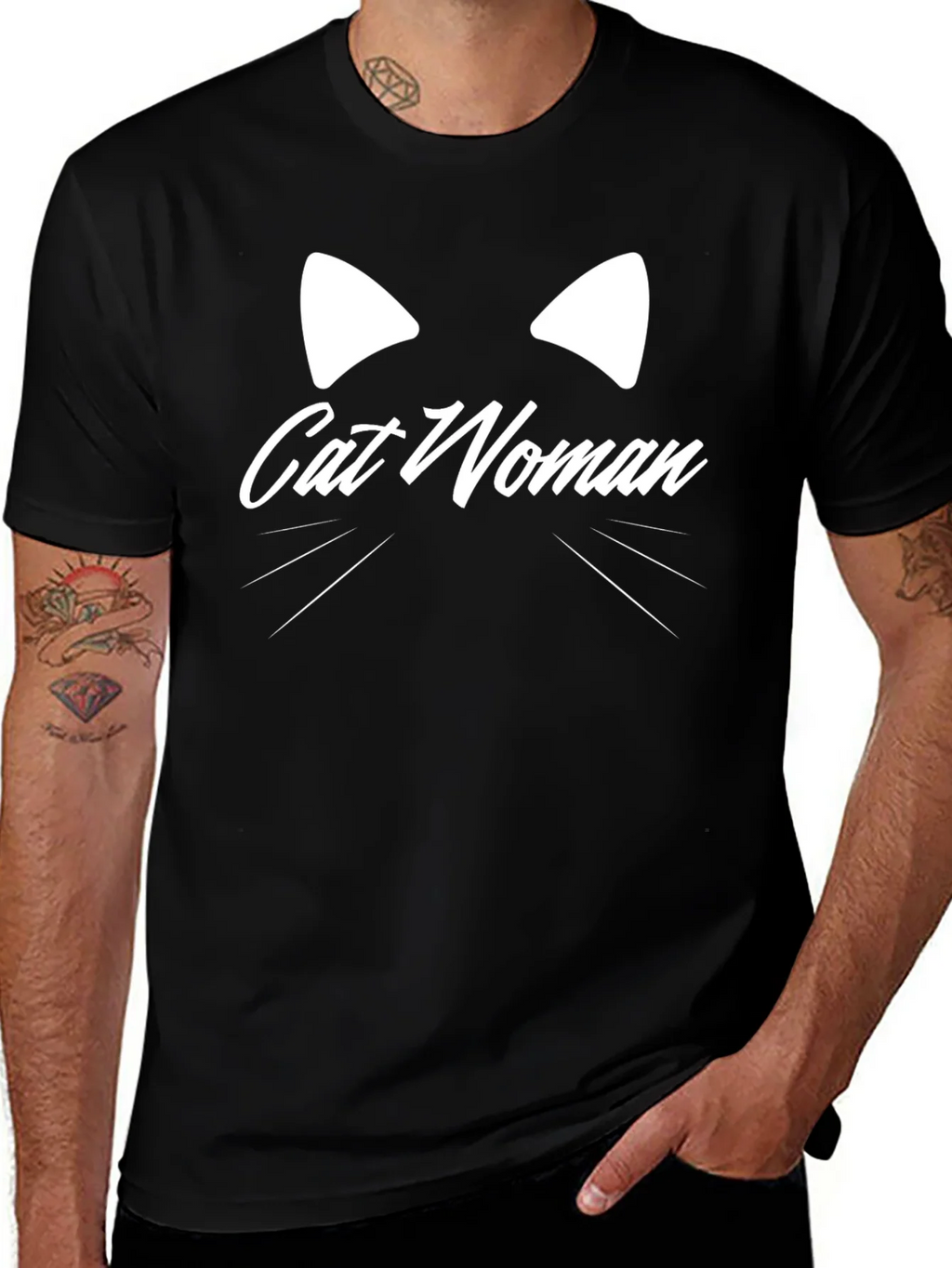 Cat Woman Graphic Tee - Black Cotton T-Shirt product image 1
