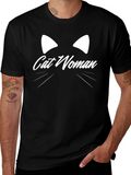 Cat Woman Graphic Tee - Black Cotton T-Shirt product image 1