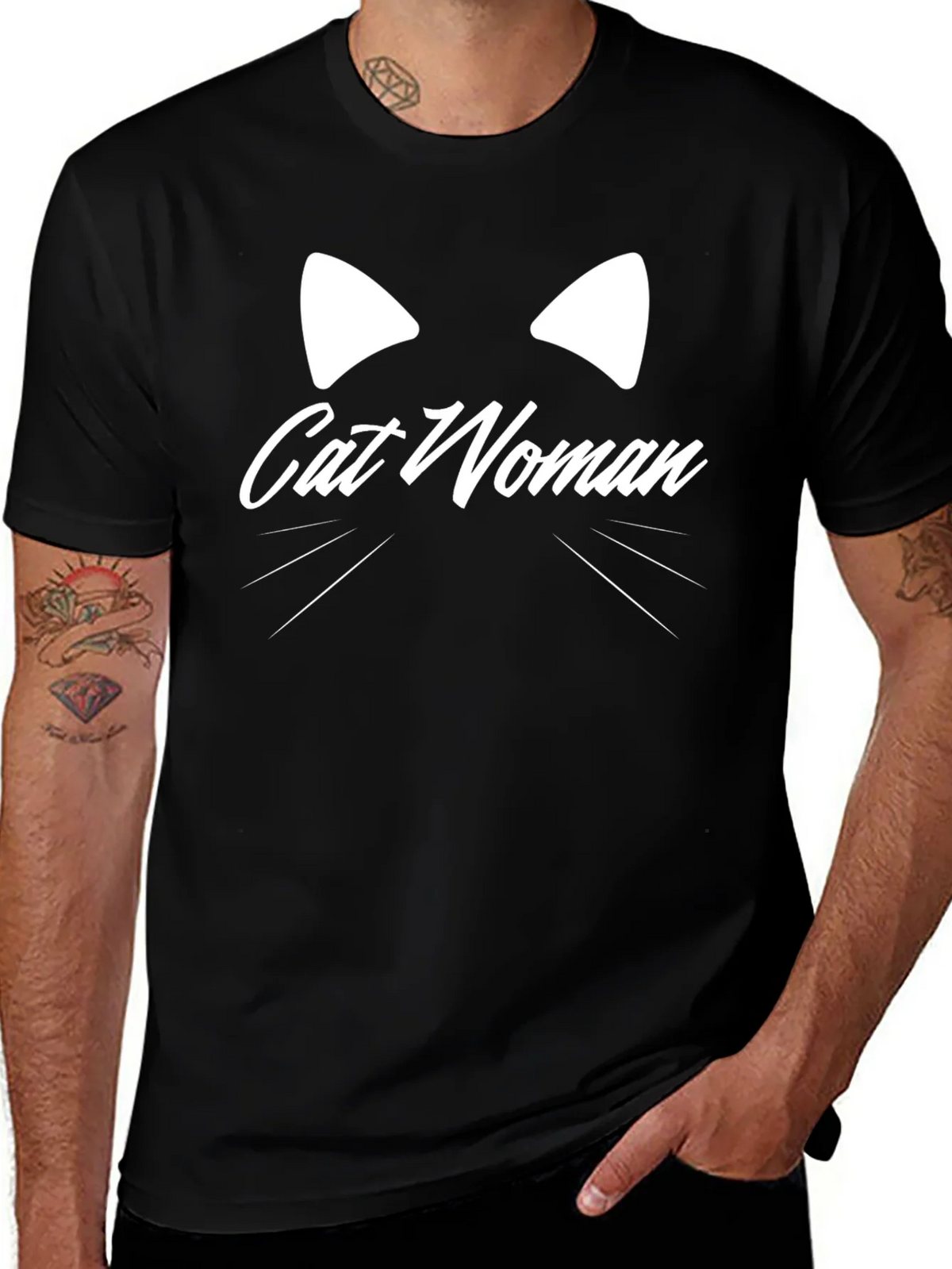 Cat Woman Graphic Tee - Black Cotton T-Shirt product image 1