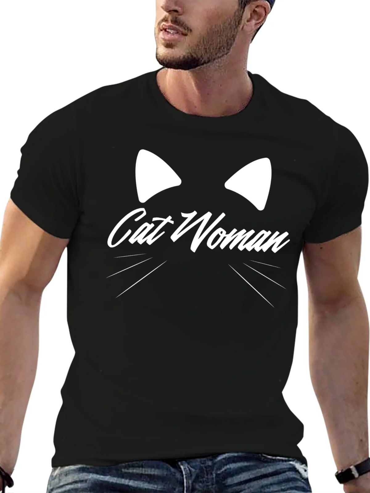 Cat Woman Graphic Tee - Black Cotton T-Shirt product image 9