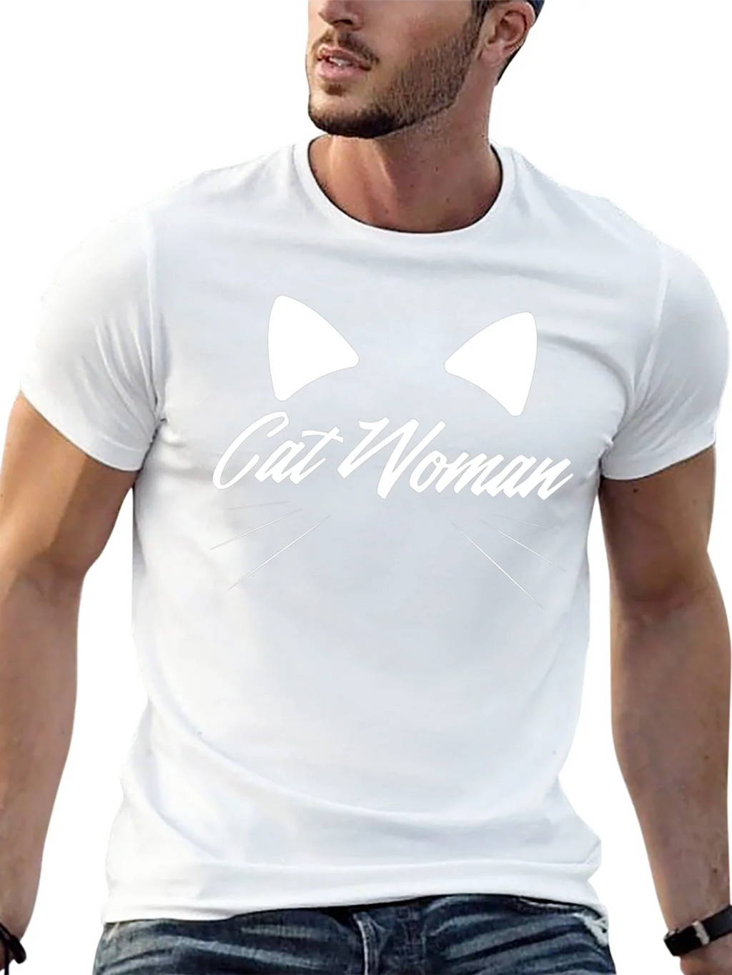 Cat Woman Graphic Tee - Black Cotton T-Shirt product image 4