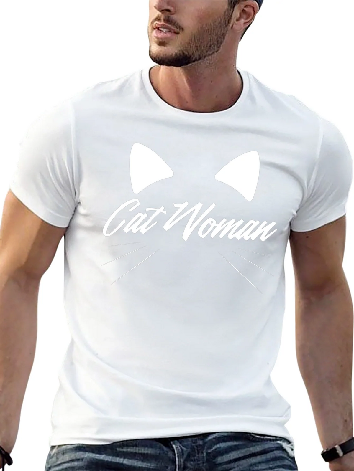 Cat Woman Graphic Tee - Black Cotton T-Shirt product image 4