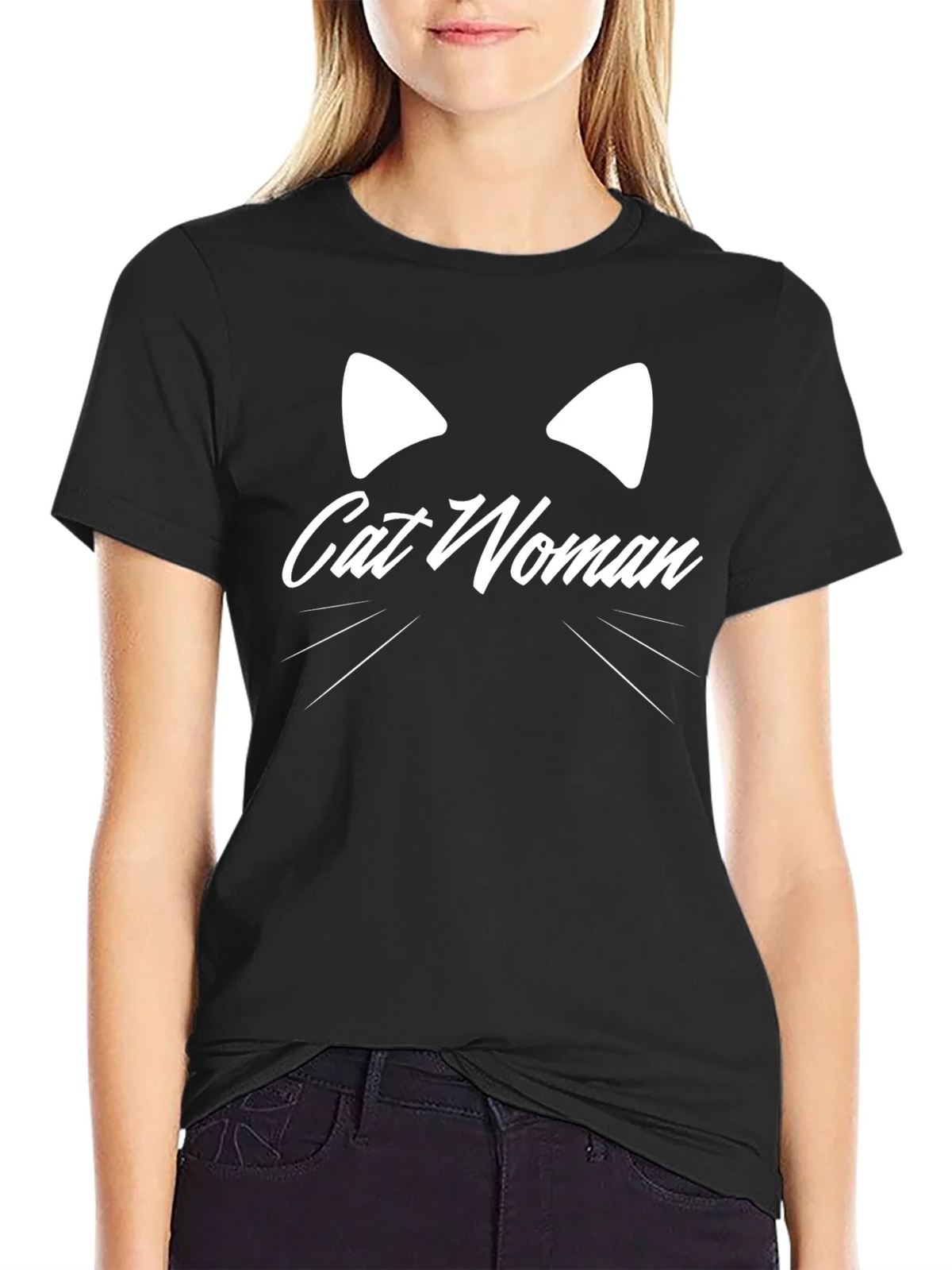 Cat Woman Graphic Tee - Black Cotton T-Shirt product image 5