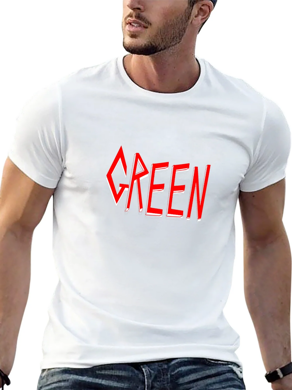 Green T-Shirt - Red Graphic Design product image 4