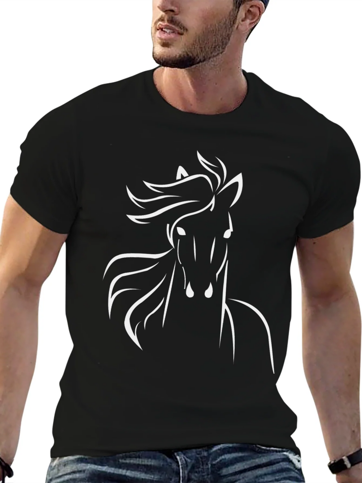Horse Silhouette Graphic Tee - Stylish Mens Black T-Shirt product image 9