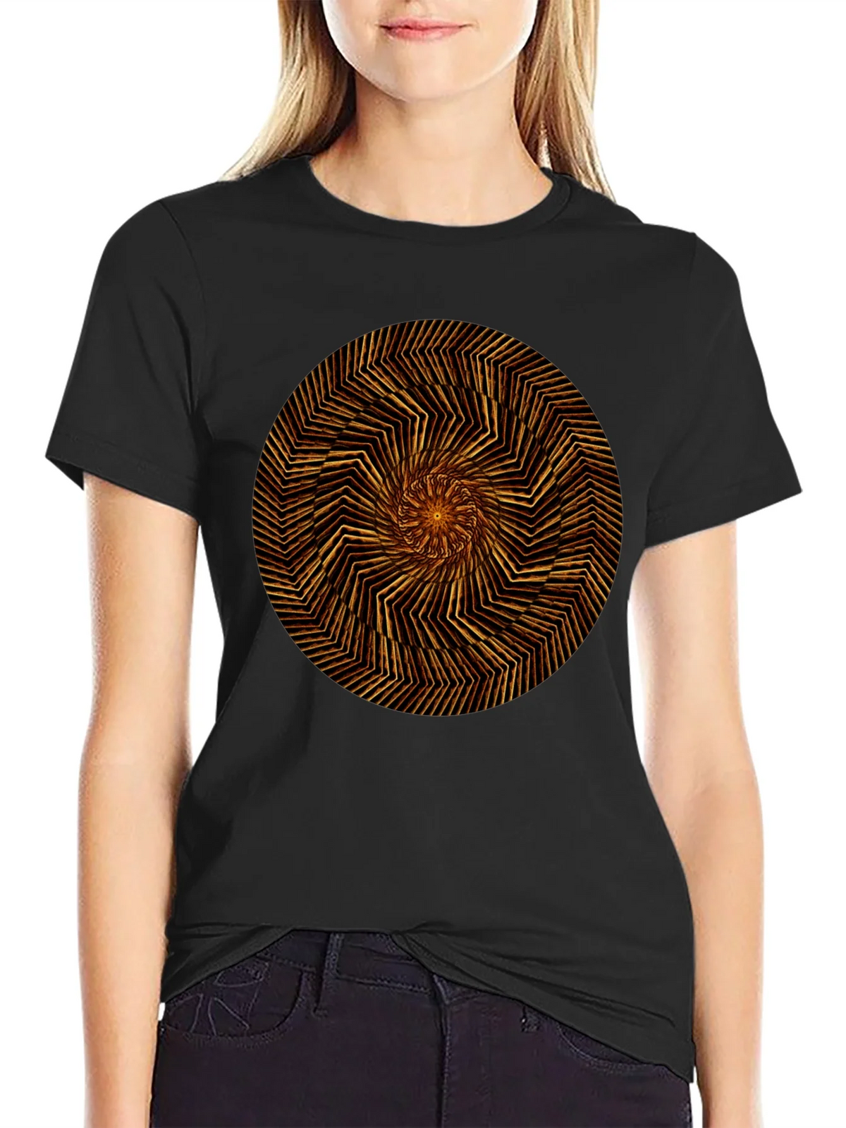 Geometric Spiral Graphic Tee - Black Cotton product image 5