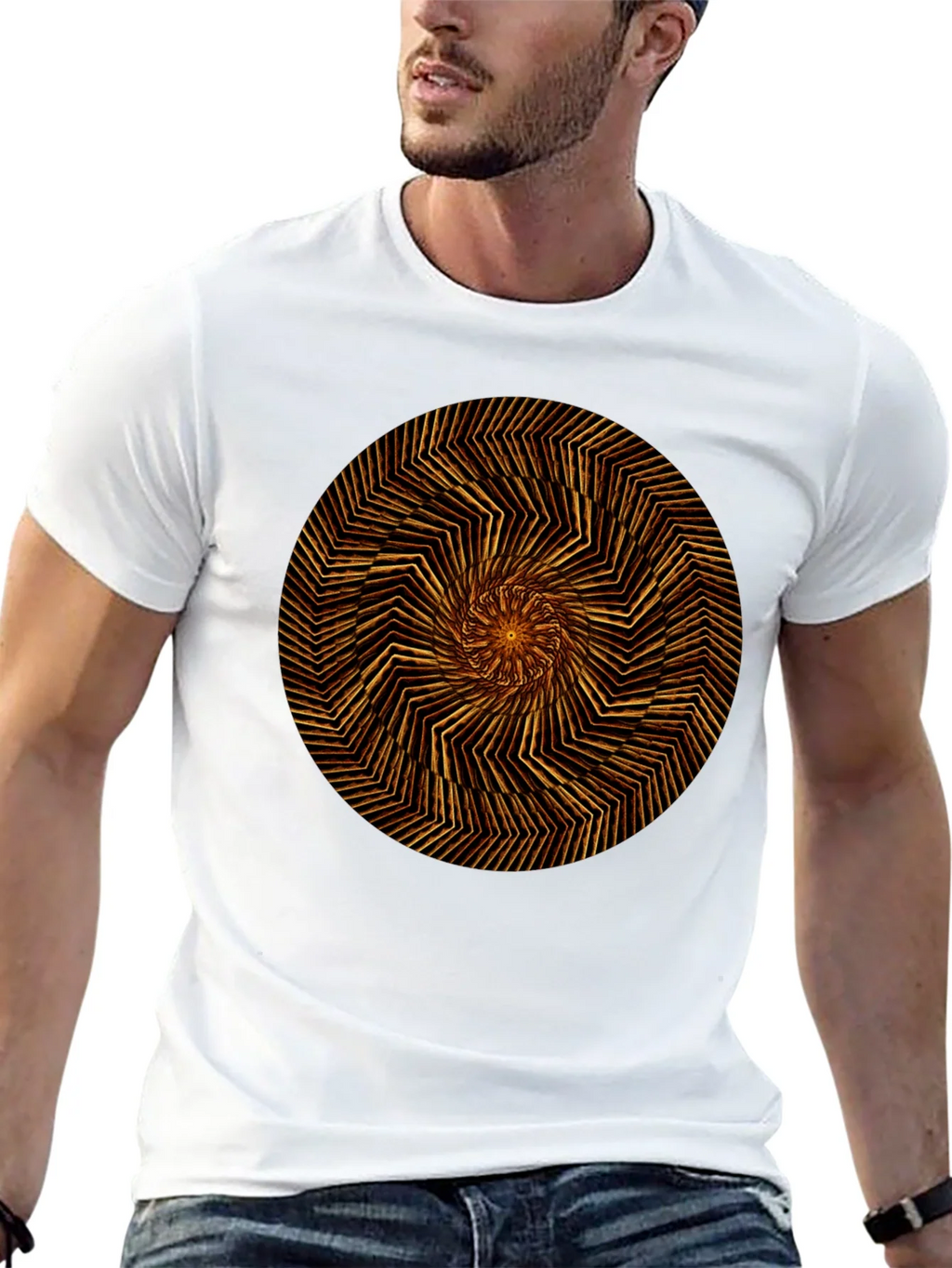 Geometric Spiral Graphic Tee - Black Cotton product image 4