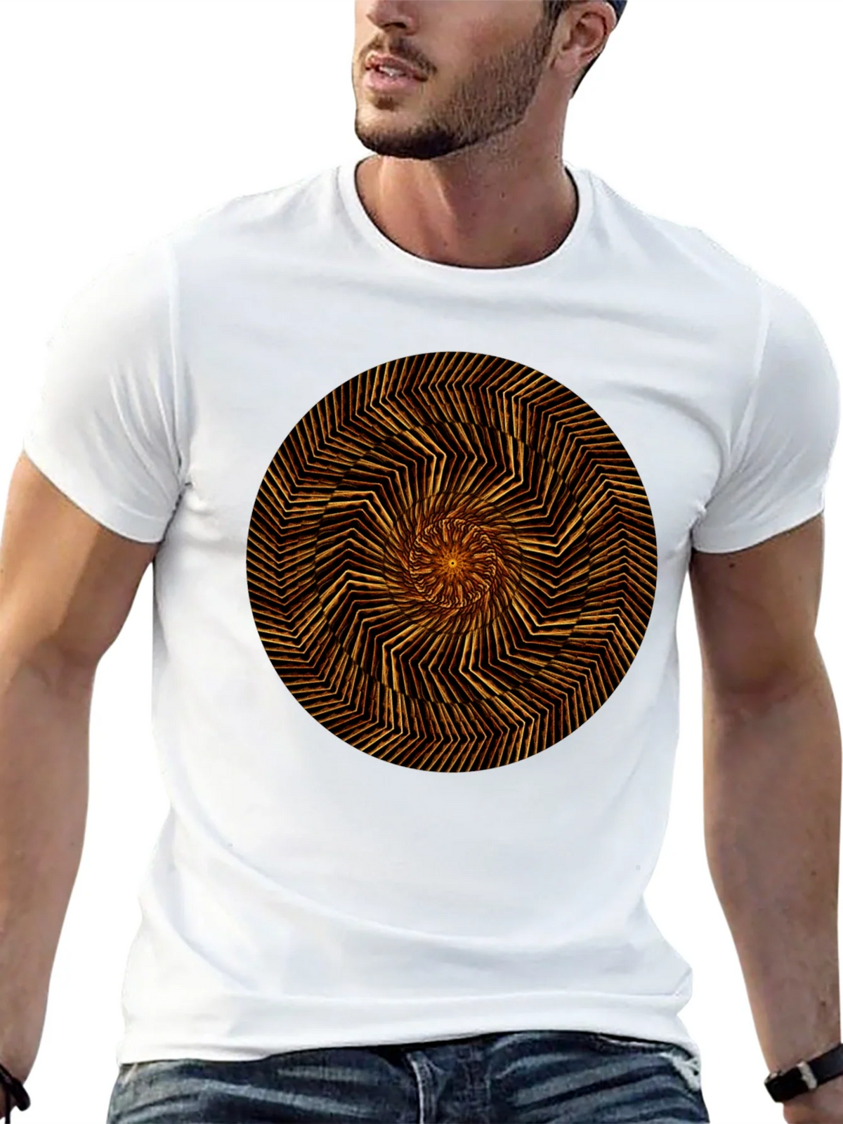 Geometric Spiral Graphic Tee - Black Cotton product image 4