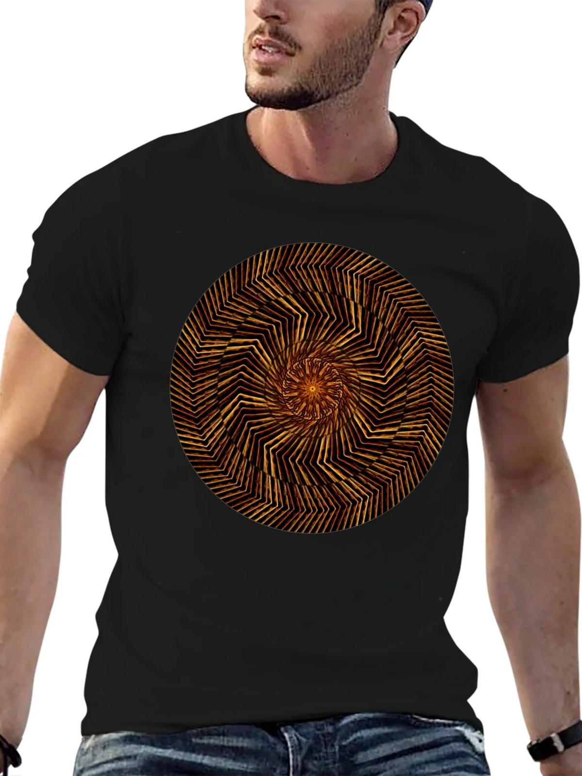 Geometric Spiral Graphic Tee - Black Cotton product image 9