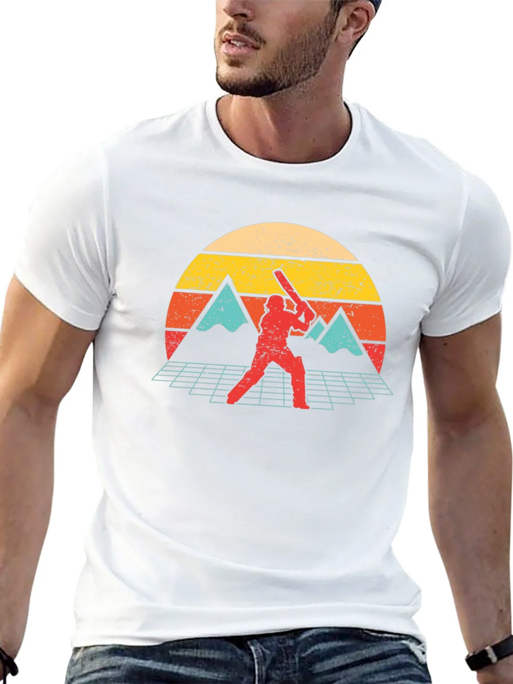 Retro Cricket Player Graphic Tee - Vintage Sunset Design product image 4