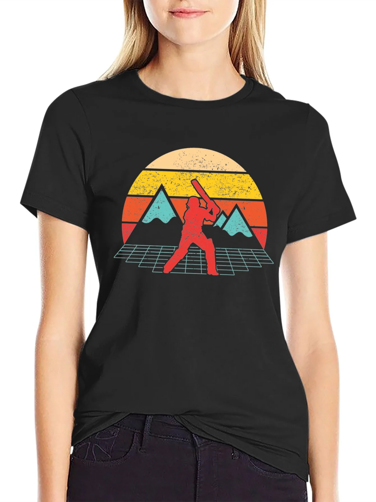Retro Cricket Player Graphic Tee - Vintage Sunset Design product image 5