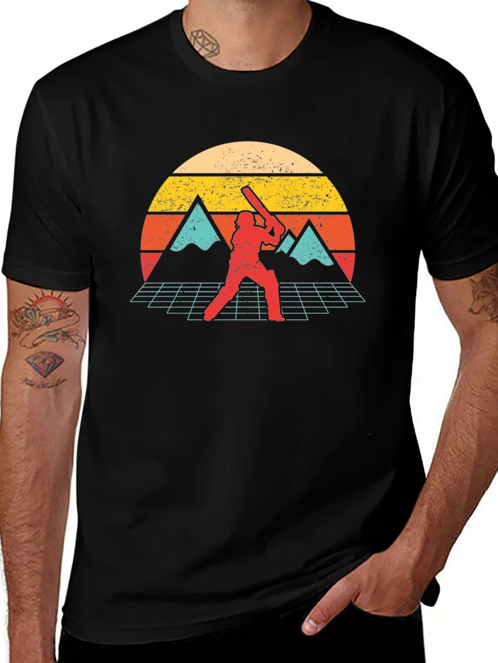 Retro Cricket Player Graphic Tee - Vintage Sunset Design product image 1