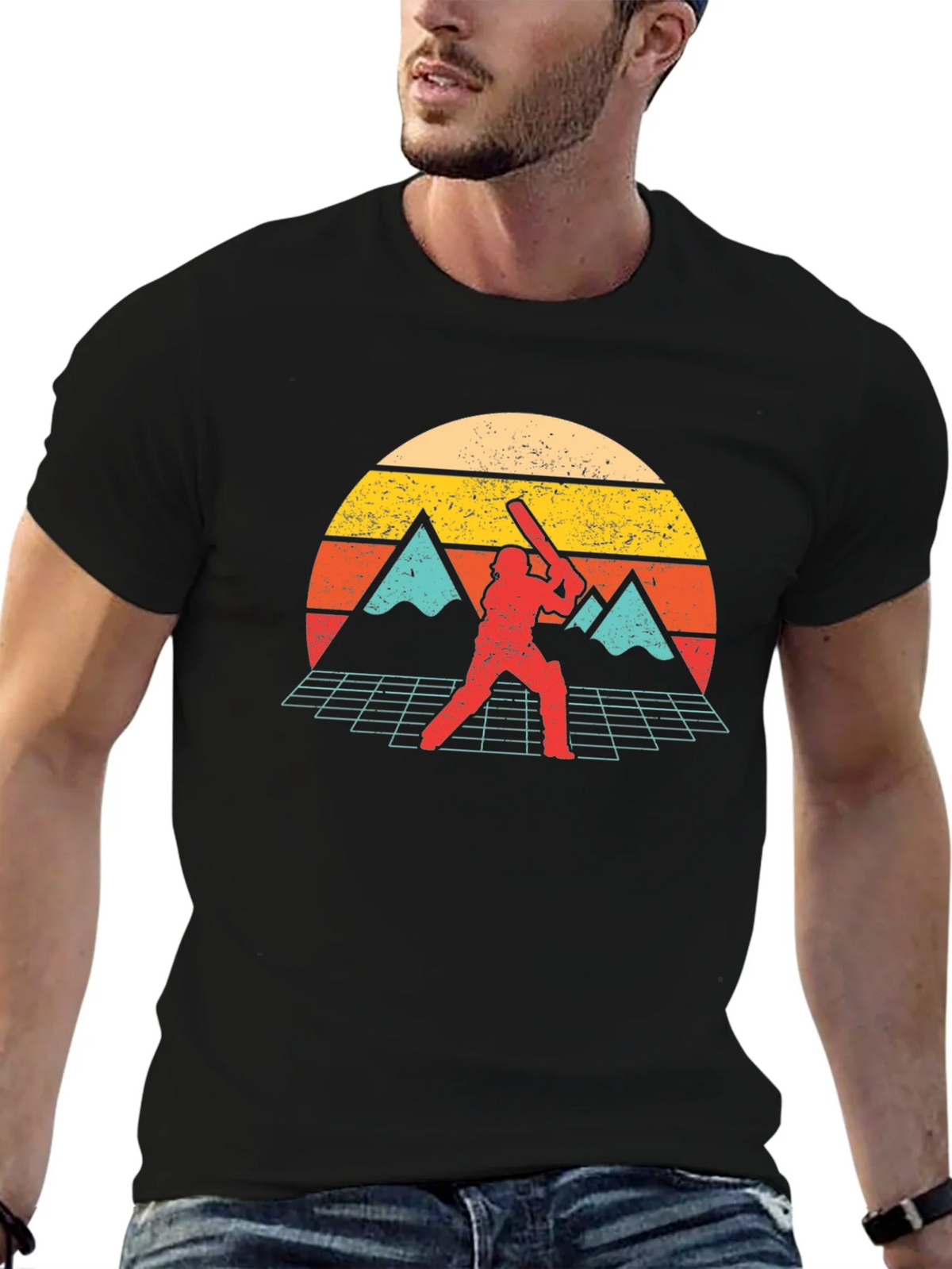 Retro Cricket Player Graphic Tee - Vintage Sunset Design product image 9