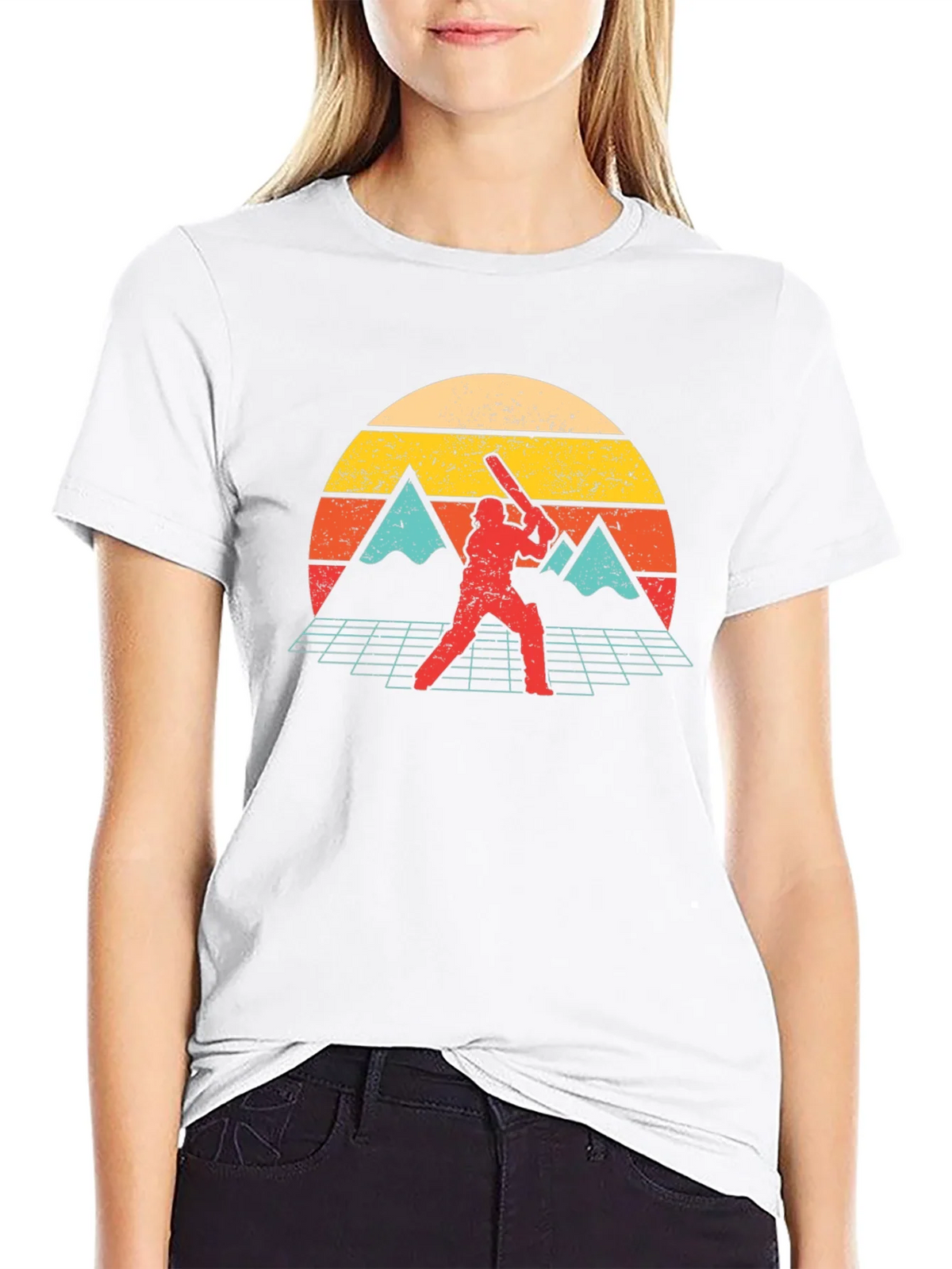 Retro Cricket Player Graphic Tee - Vintage Sunset Design product image 11