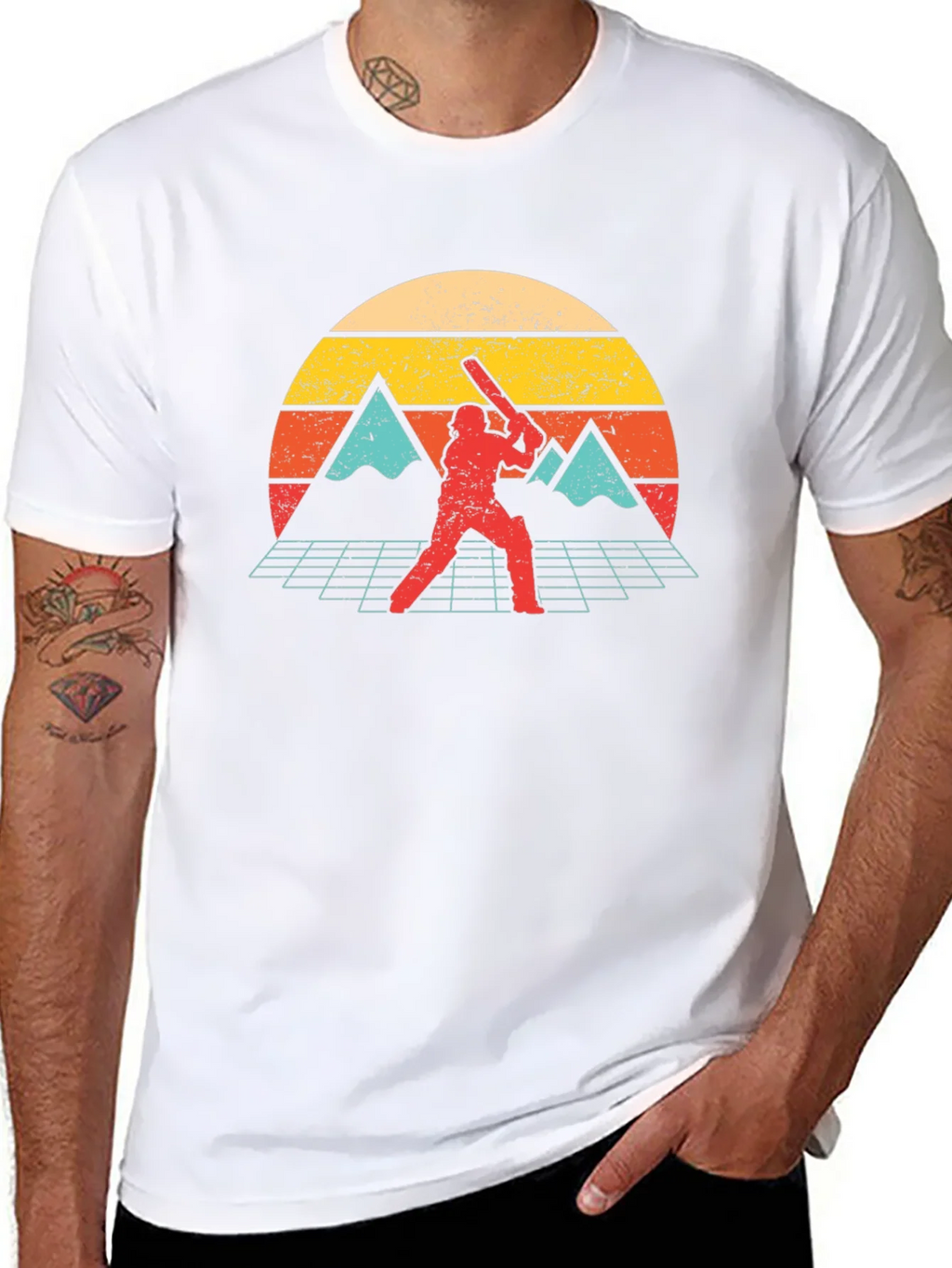 Retro Cricket Player Graphic Tee - Vintage Sunset Design product image 10