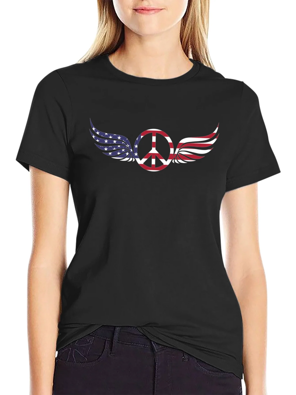 Peace Sign with American Flag Wings T-Shirt product image 5