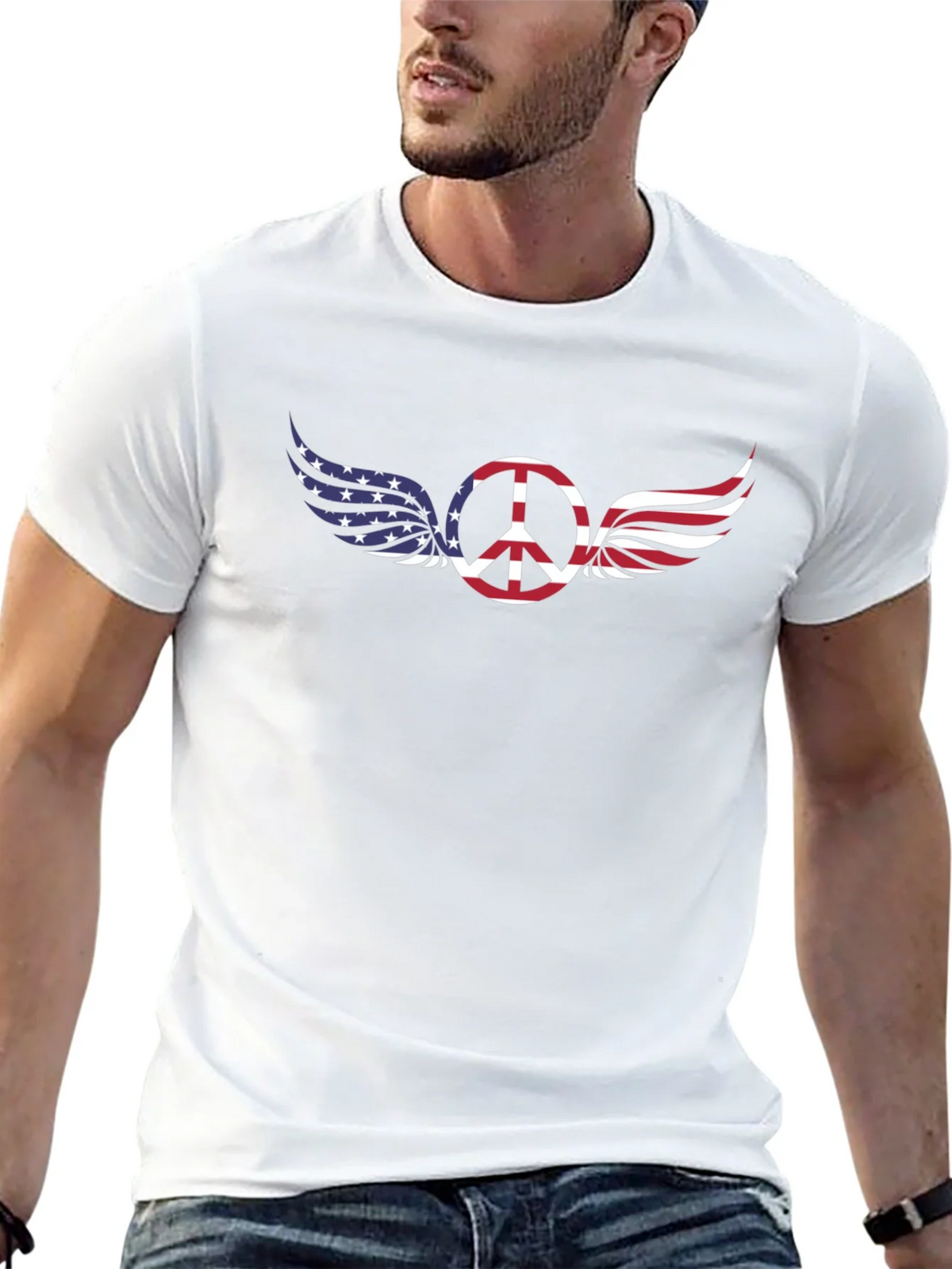 Peace Sign with American Flag Wings T-Shirt product image 4