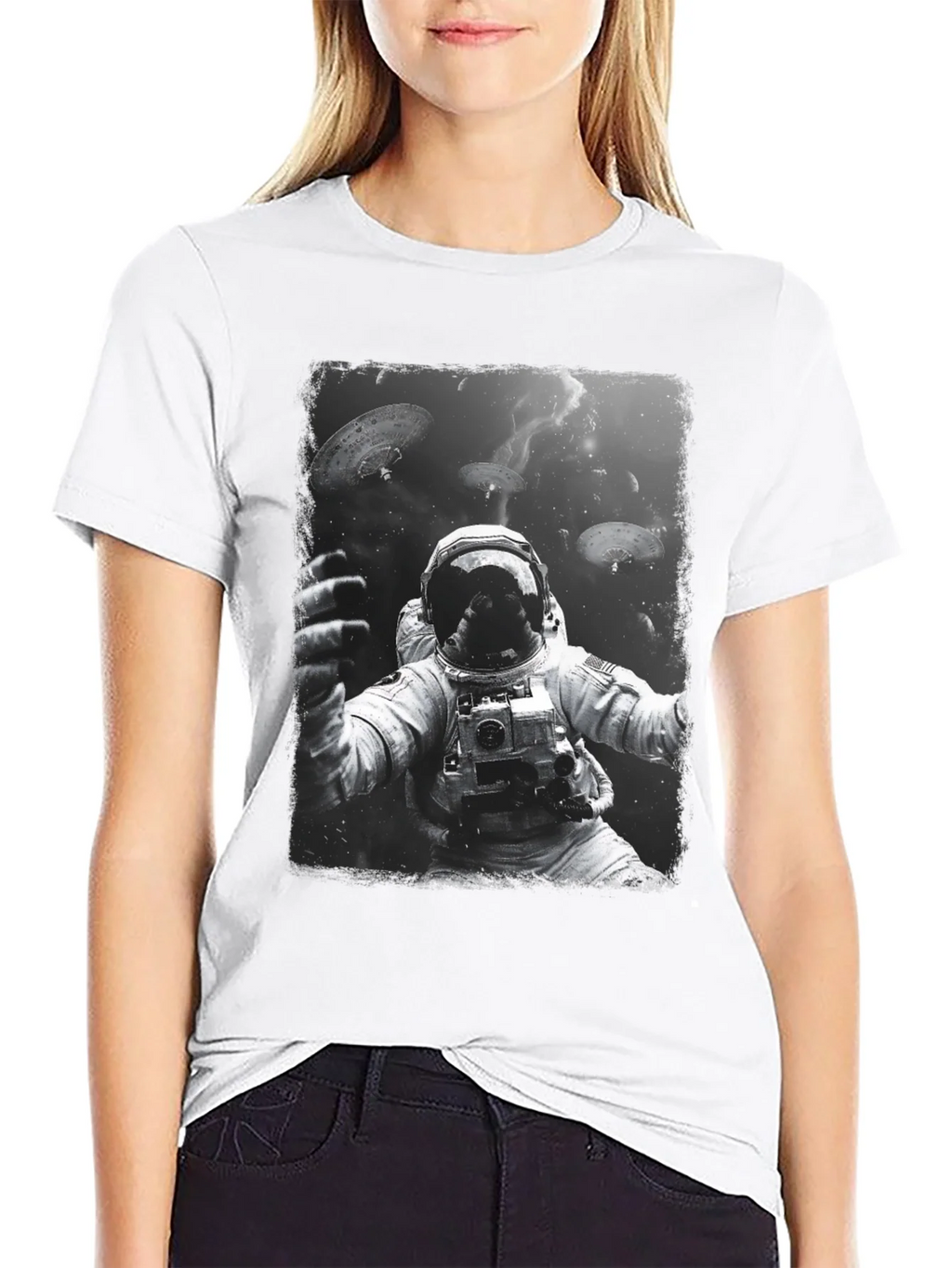Astronaut in Space Graphic Tee - Black Cotton T-Shirt product image 11