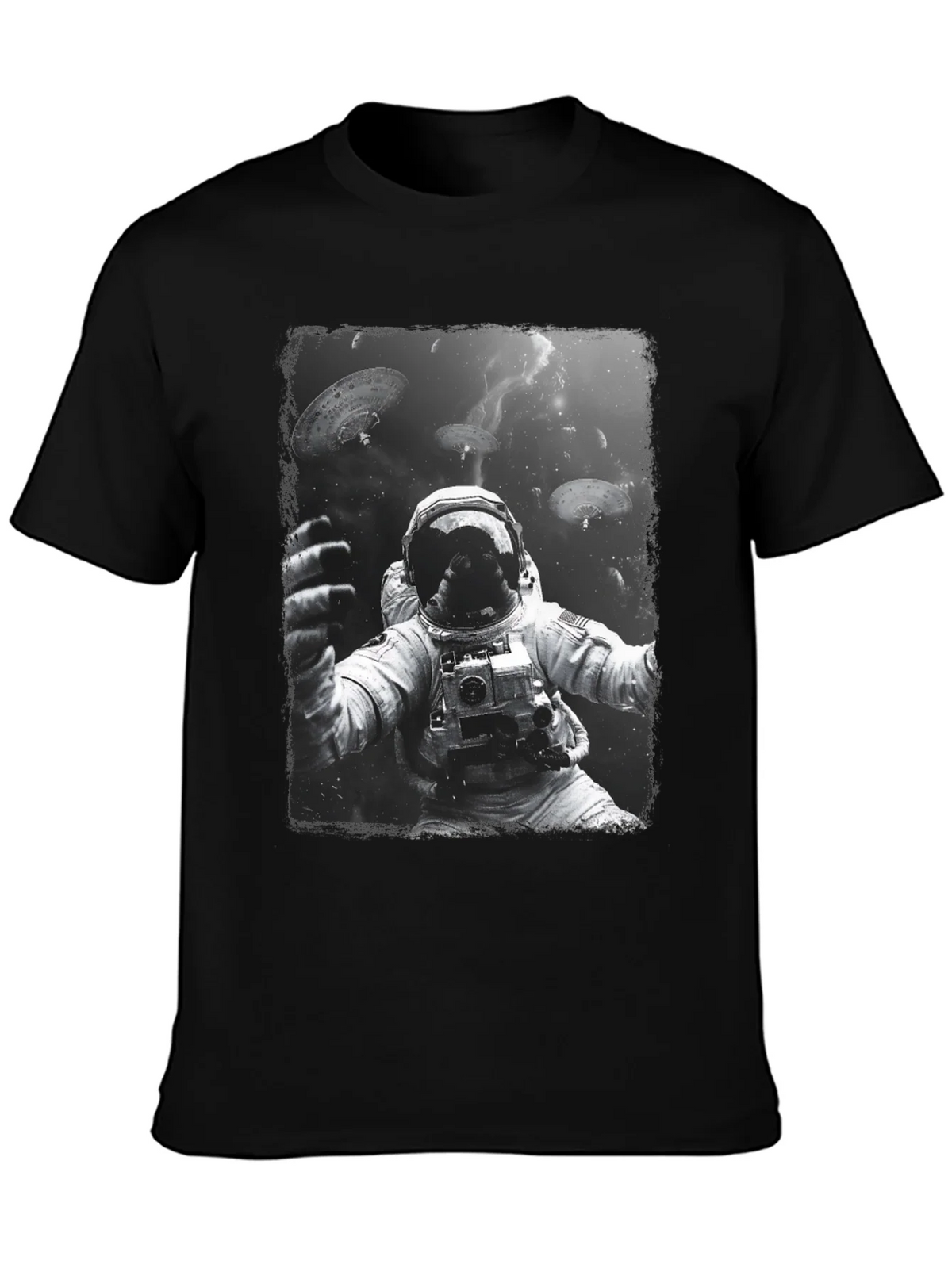 Astronaut in Space Graphic Tee - Black Cotton T-Shirt product image 6