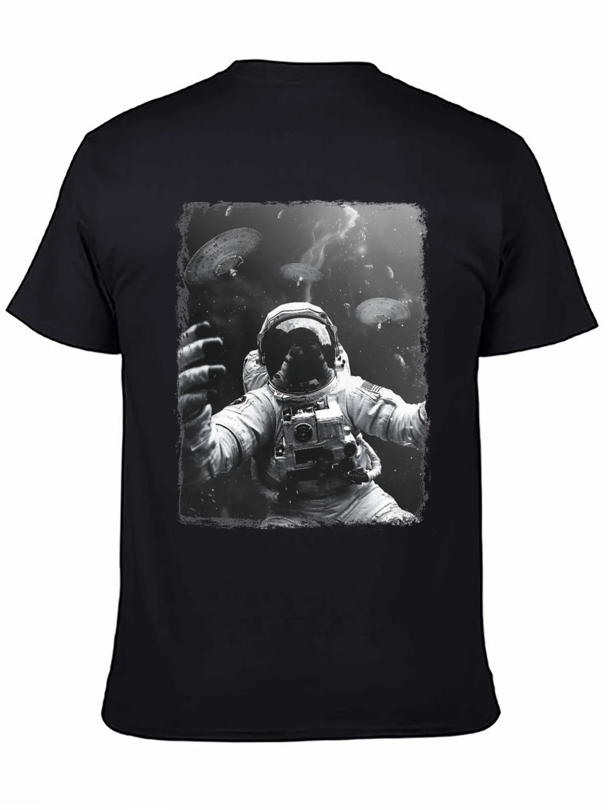 Astronaut in Space Graphic Tee - Black Cotton T-Shirt product image 7