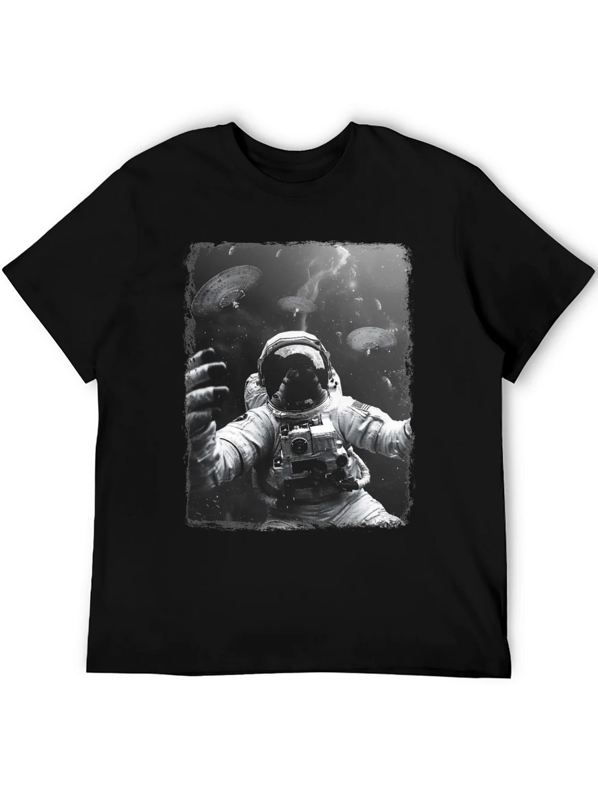 Astronaut in Space Graphic Tee - Black Cotton T-Shirt product image 8