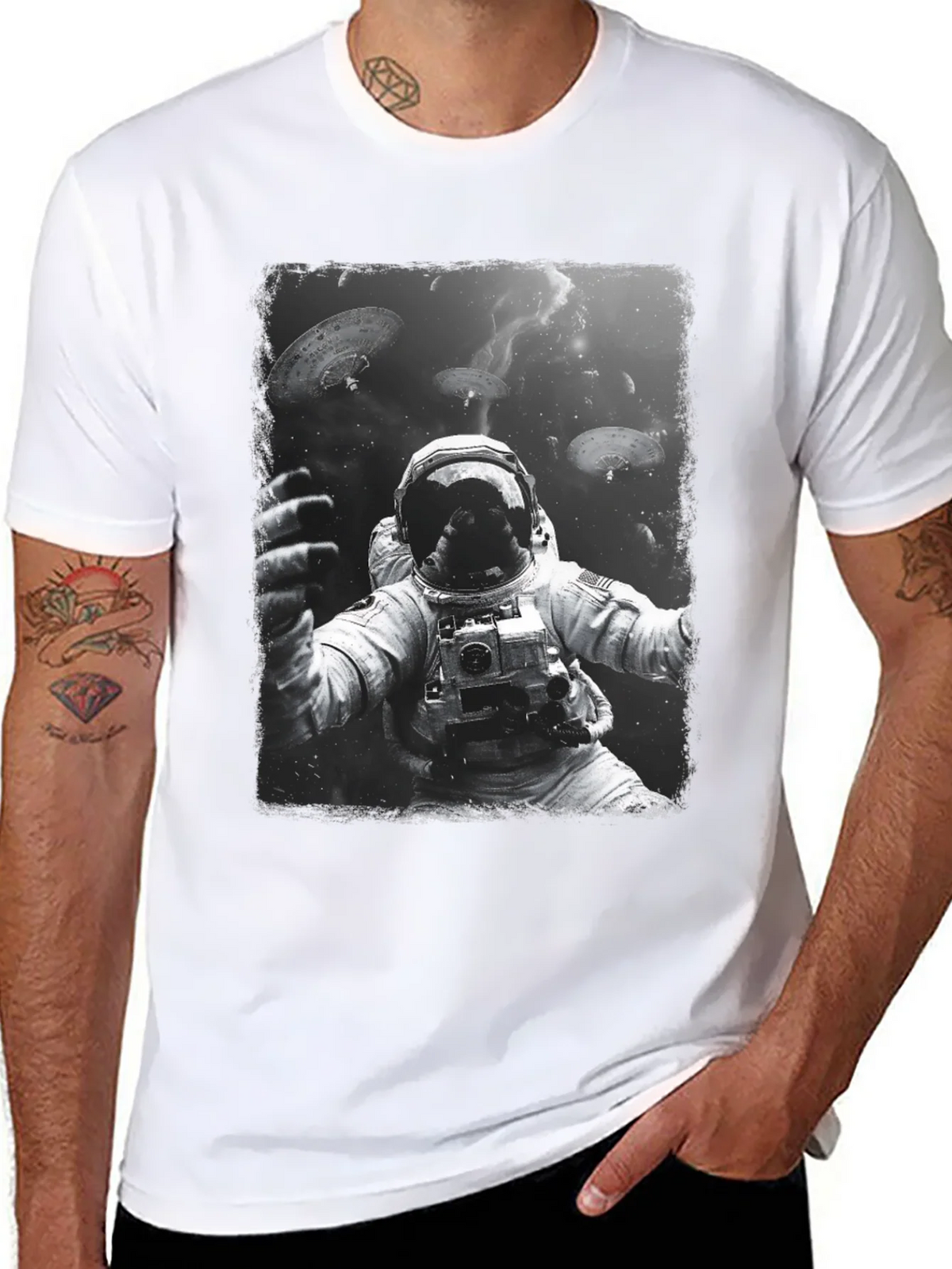 Astronaut in Space Graphic Tee - Black Cotton T-Shirt product image 10