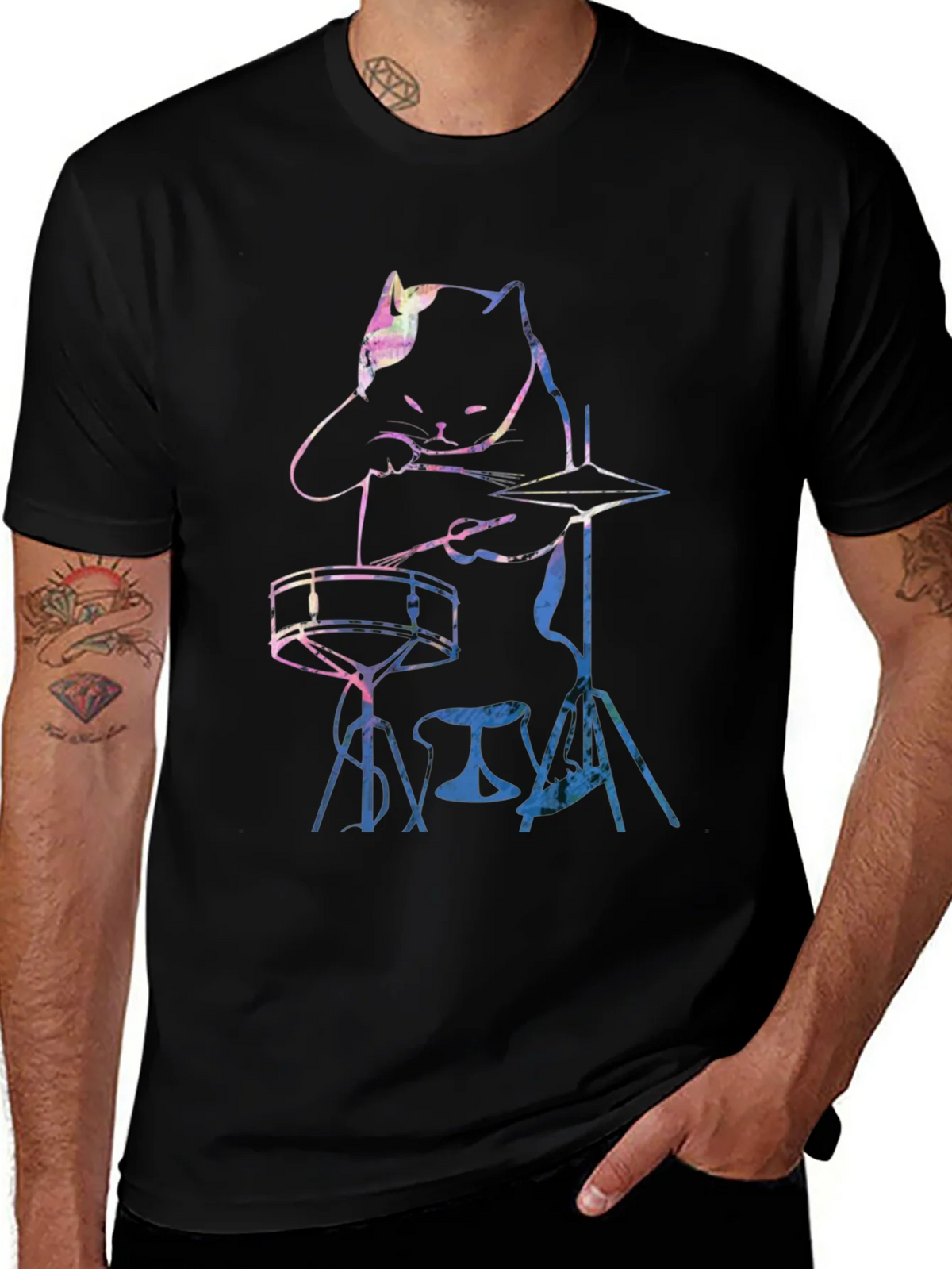 Cool Cat Drummer Graphic Tee product image 1