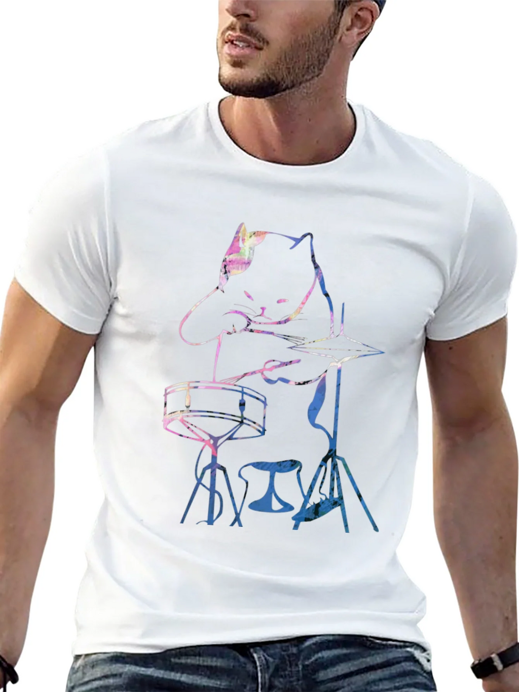 Cool Cat Drummer Graphic Tee product image 4