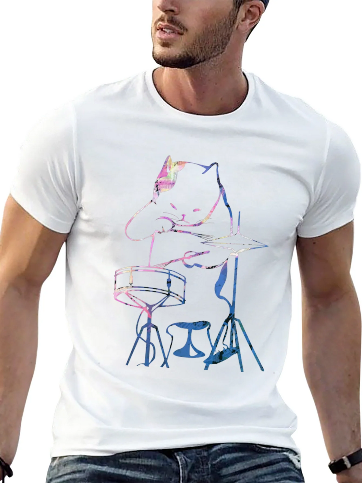 Cool Cat Drummer Graphic Tee product image 4
