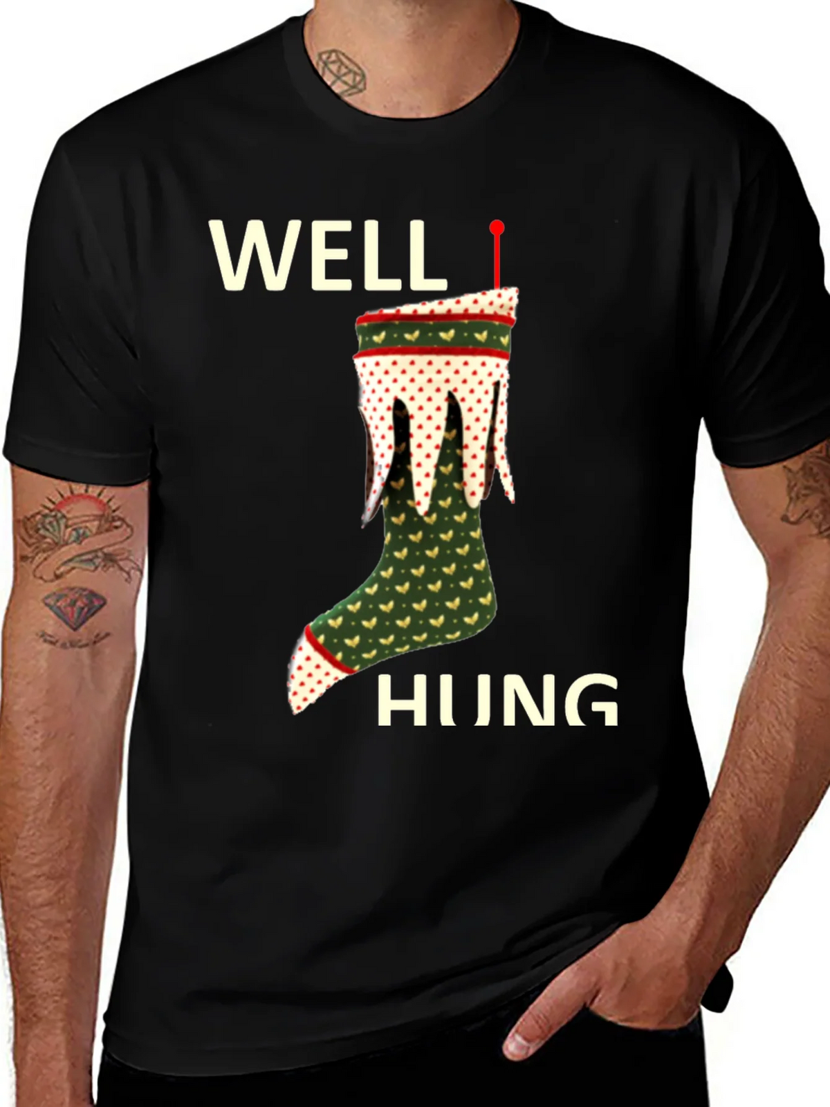 Well Hung Christmas Stocking T-Shirt Funny Holiday Tee product image 1